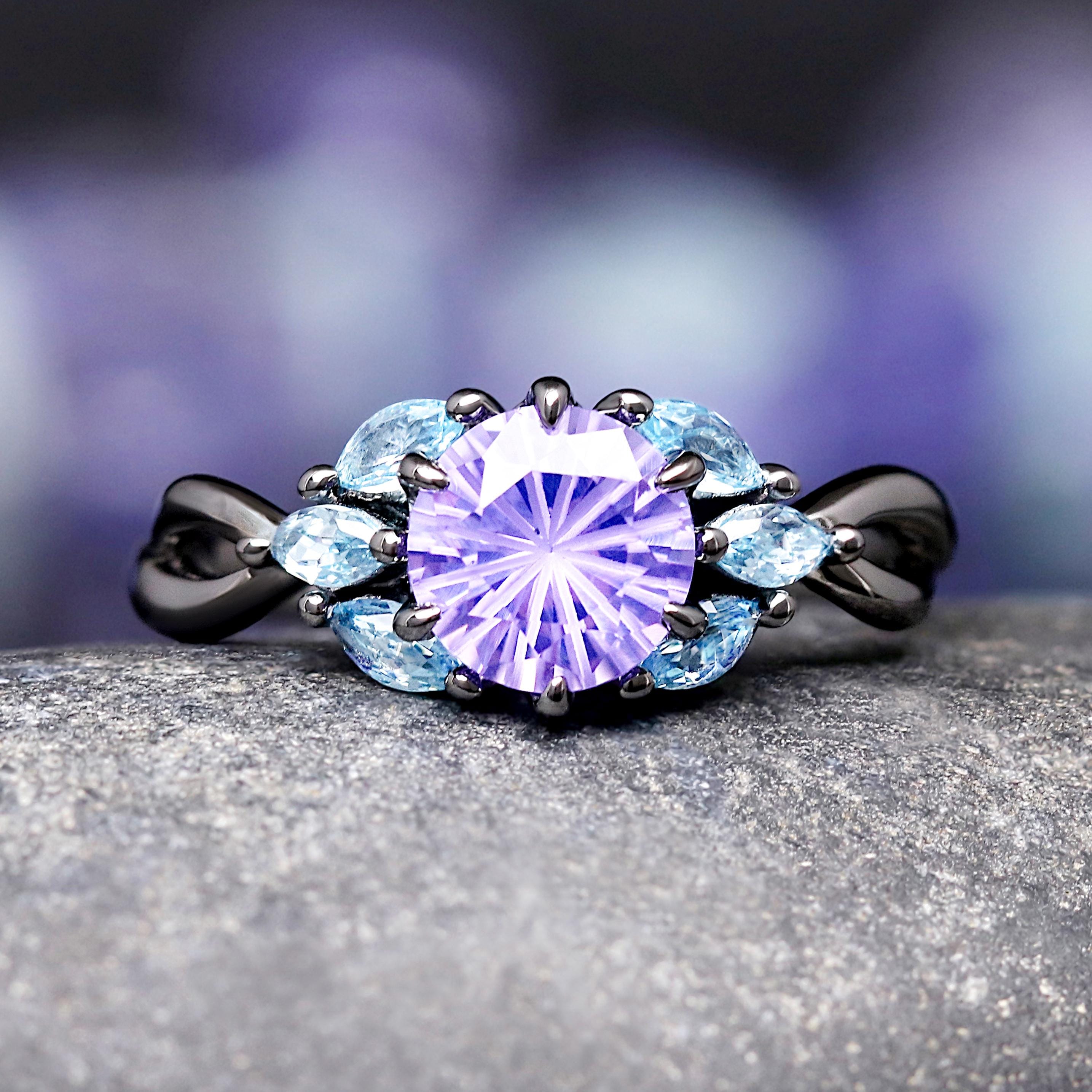 Amethyst Engagement 10kt Black Gold Ring Amethyst Engagement Ring