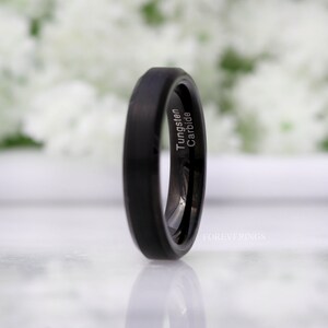 His and Hers Tungsten Wedding Band Set, 4mm, 6mm, Black Ring, Mens Womens Ring, Comfort Fit, Matte, Couples Ring, Beveled image 5
