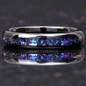Orion Nebula Ring 4mm Tungsten Wedding Band, Outer Space Ring, Women Men Ring, Black Ring, Dome, Polish, Comfort Fit, Anniversary Gift