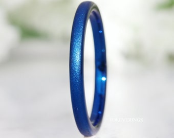 Thin Blue Sandblasted Ring, Woman Wedding Band, Sparkling Blue Band, Simple Blue Ring, Stackable, Unique Ring, Ring Engraving