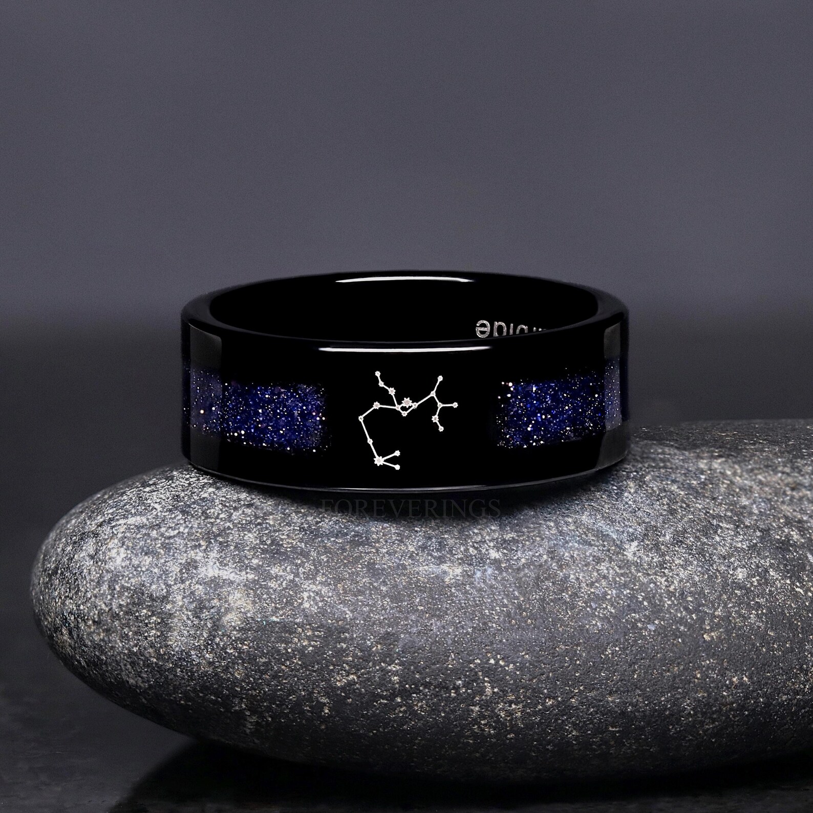 Custom Zodiac Constellation Ring, Black Tungsten, Starry Night, Rift ...
