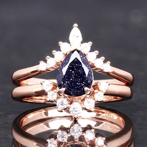 Great Rift Nebula Ring, Galaxy Engagement Ring, 925 Sterling Silver Ring, Rose Gold Ring, Womens Wedding Ring Set, Blue Sandstone