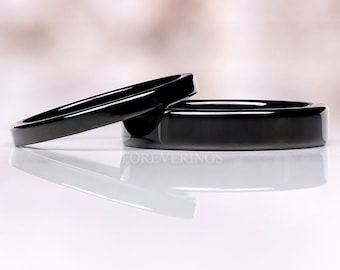 Minimalist Black Wedding Band, Thin Tungsten Ring, 2mm 4mm Mens Womens Wedding Ring, Polish Flat Band, Simple Black Ring, Ring Engraving