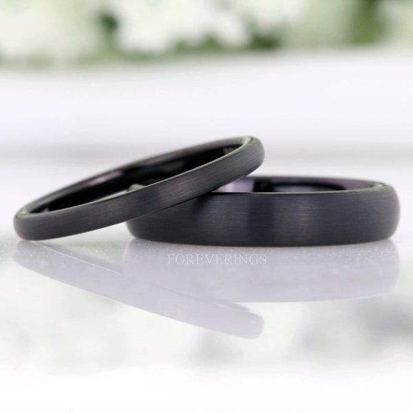 Matte Black Tungsten Ring, Thin Wedding Band, 2mm 4mm Mens Womens Wedding Band, Simple Thin Custom Engraved Ring
