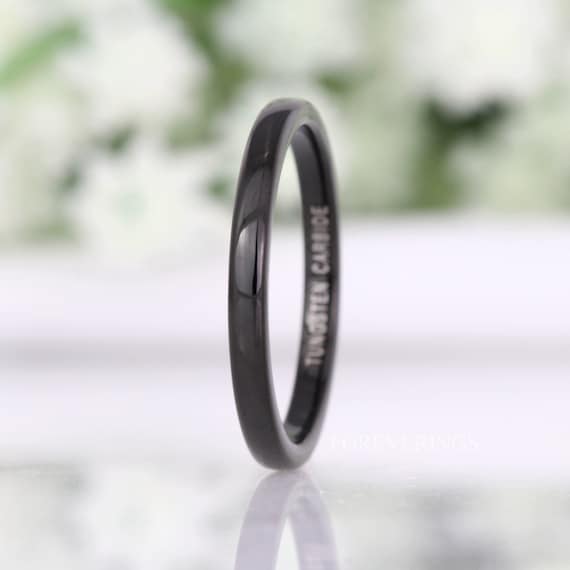 Simple Black Wedding Band Thin Minimalist Tungsten Ring 2mm 4mm