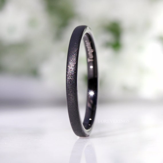 Black Sandblasted Tungsten Ring 2mm Thin Wedding Band Black - Etsy