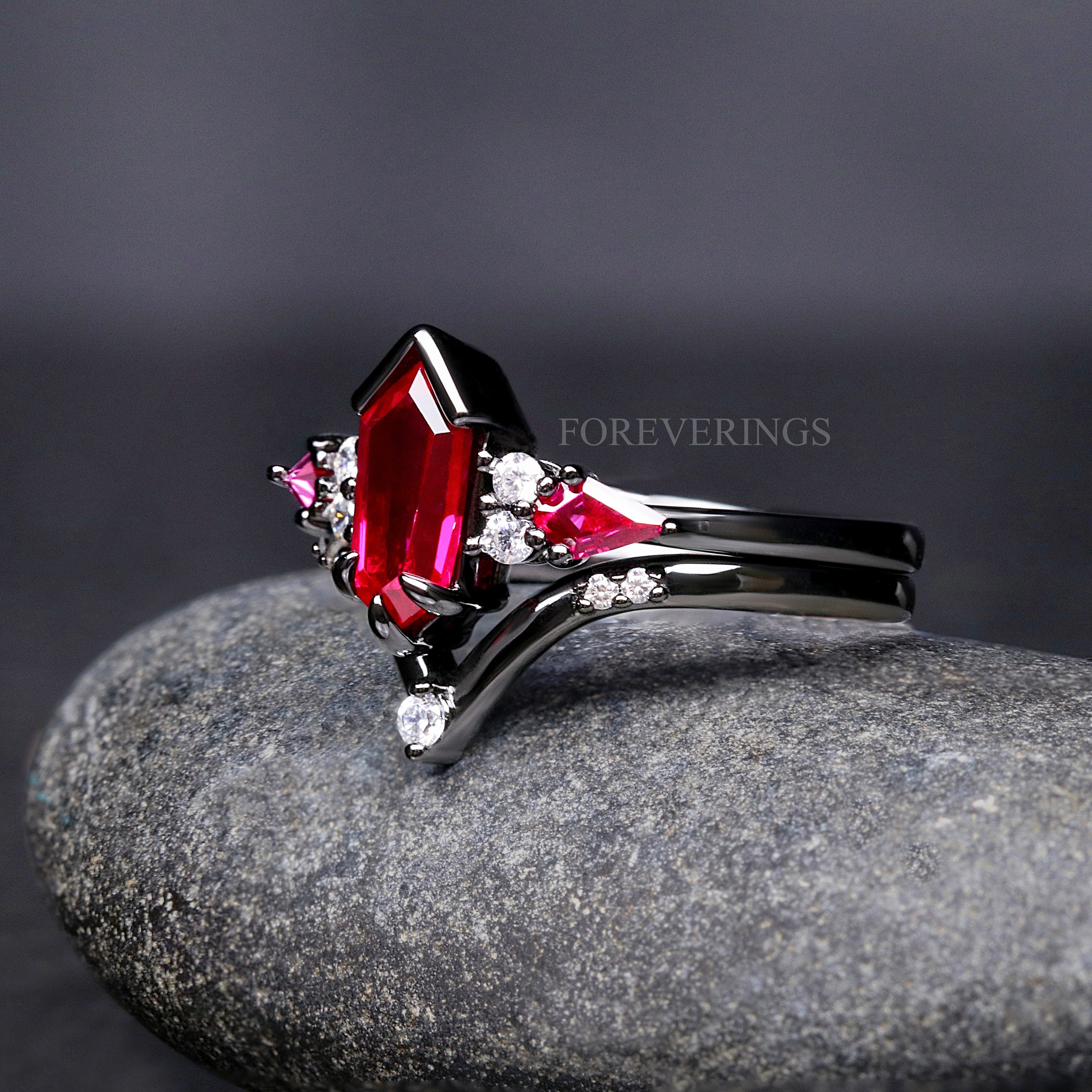 His and Her Ruby Engagement Ring Set, Couple Wedding Ring Set, Black ...