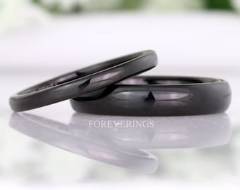Schlichter schwarzer Ehering, dünner minimalistischer Wolframring, 2 mm 4 mm Damen Herren Ehering, individuell gravierter Ring