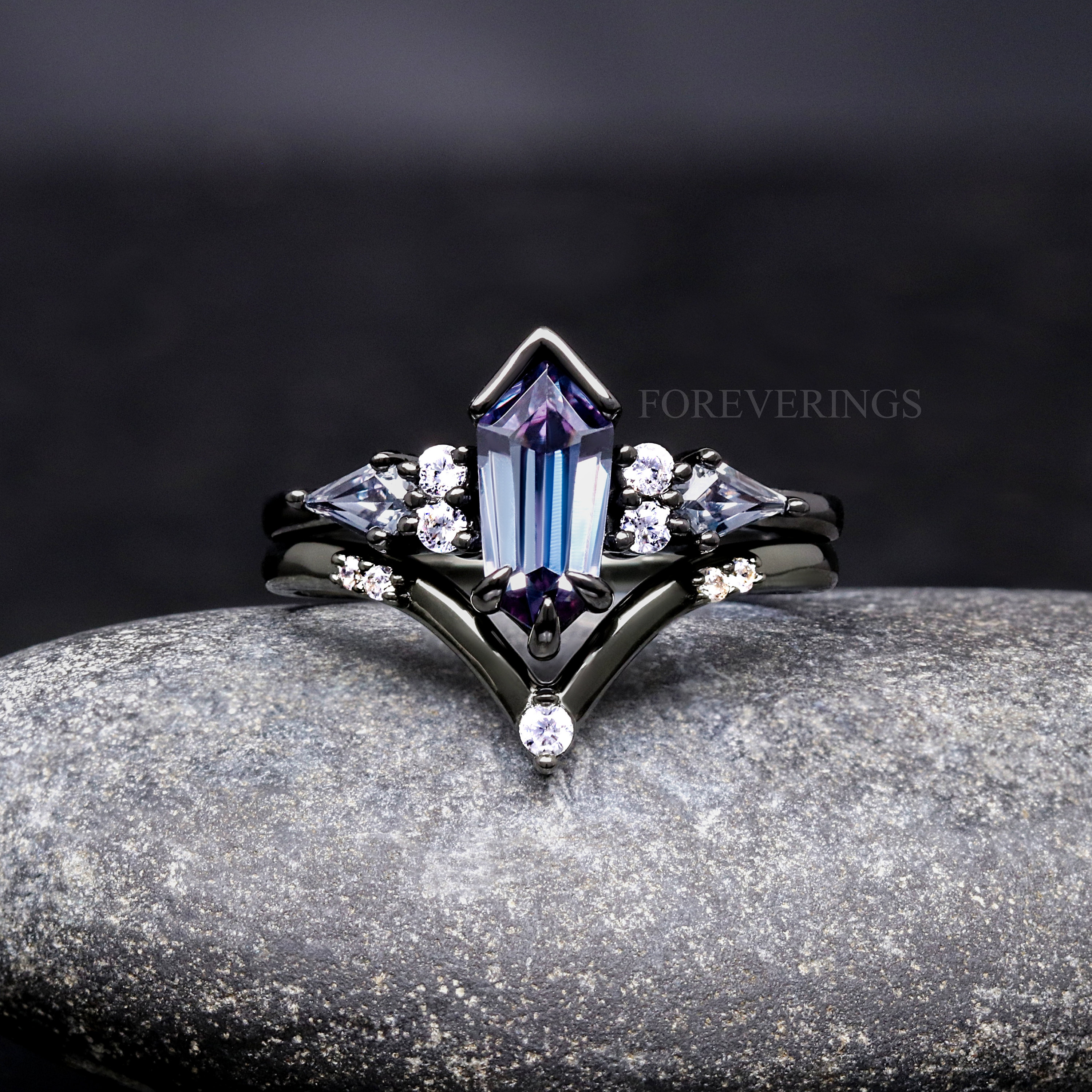 His and Her Alexandrite Galaxy Ring Set, Crab Nebula Alternative