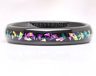 Cass Supernova Black Nebula Ring 4mm Wedding Band, Black Outer Space Ring, Cosmos Color Changing Band, Unique Women Men Ring, Ring Engraving