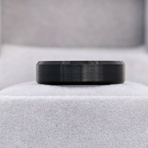 His and Hers Tungsten Wedding Band Set, 4mm, 6mm, Black Ring, Mens Womens Ring, Comfort Fit, Matte, Couples Ring, Beveled image 8