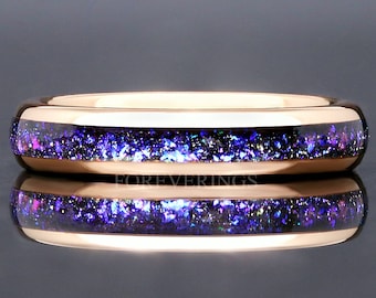 Ring Orionnevel roségoud, 4 mm wolfraam trouwring, ruimtering, ring dames, heren, roségouden ring, koepel, Pools, ringgravure