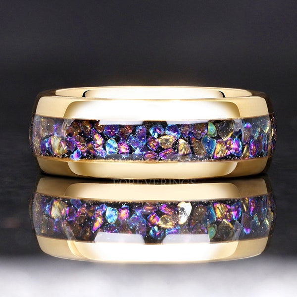Veil Nebula Ring, Witch's Broom, Gold Tungsten Ring, 8mm-6mm-4mm Man Woman Outer Space Ring, Comfort Fit, Dome, Polish