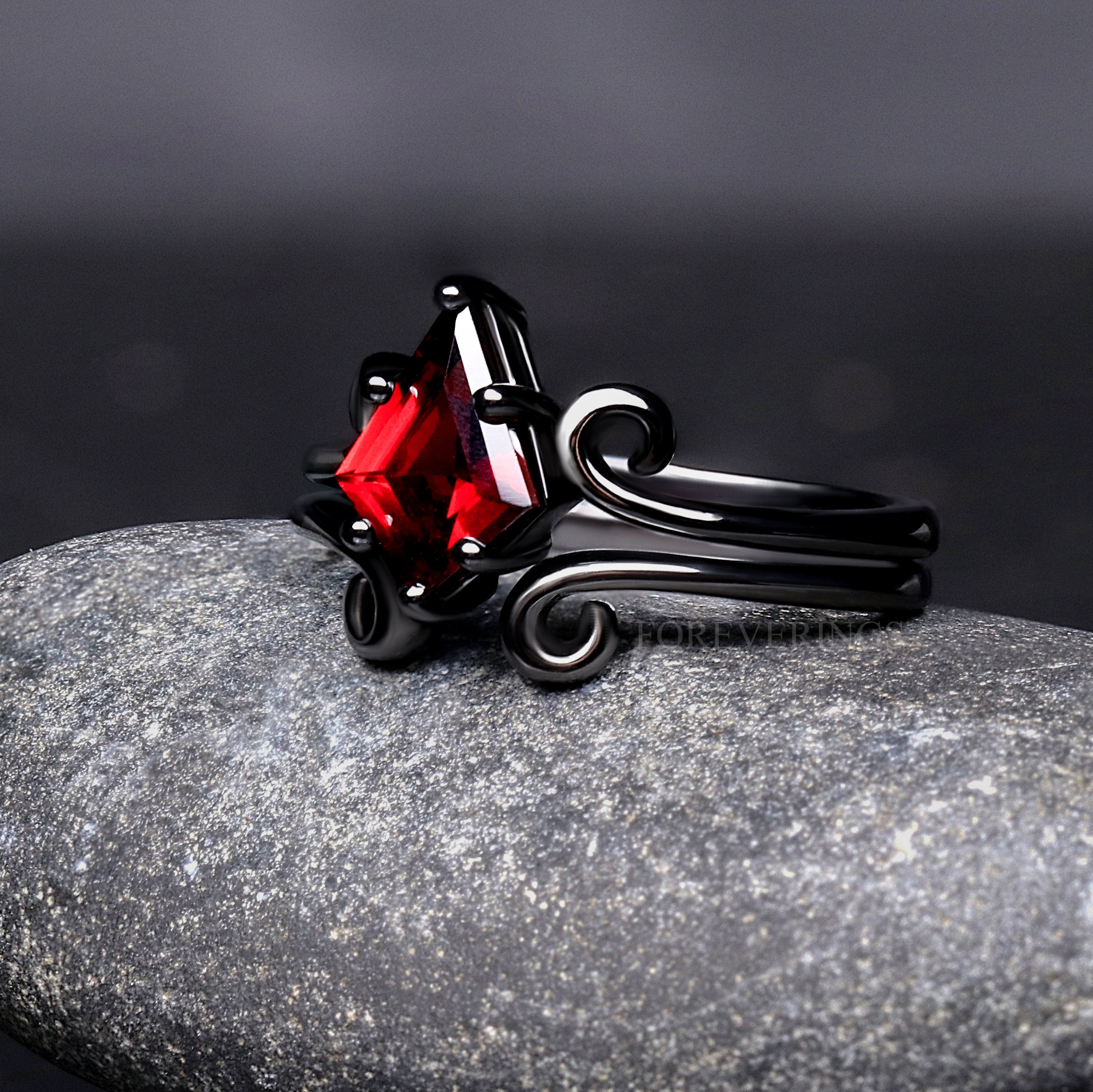 His Her Twirl Garnet & Opal Galaxy Ring Set, Black Nebula His Her Twirl Garnet & Opal Galaxy Ring Set, Black Nebula