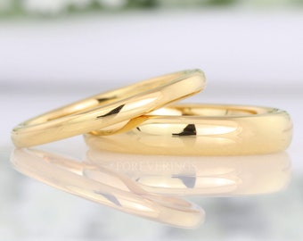 Fede nuziale minimalista in oro, anello in tungsteno dorato, fede nuziale da uomo e donna da 2mm-4mm, semplice anello a cupola lucida, anello inciso personalizzato