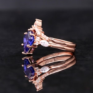 Anillo de la Nebulosa de Orión en oro rosa, alianzas de boda para él y para ella, anillo de la Nebulosa Azul, zafiro, anillos a juego para parejas, conjunto de anillos de compromiso, grabado imagen 3