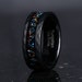 8mm-6mm Meteorite and Galaxy Opal Wedding Band, Black Tungsten Ring, Hammered, Flat, Matte Brushed, Comfort Fit, Gift for Him, Unique Ring 