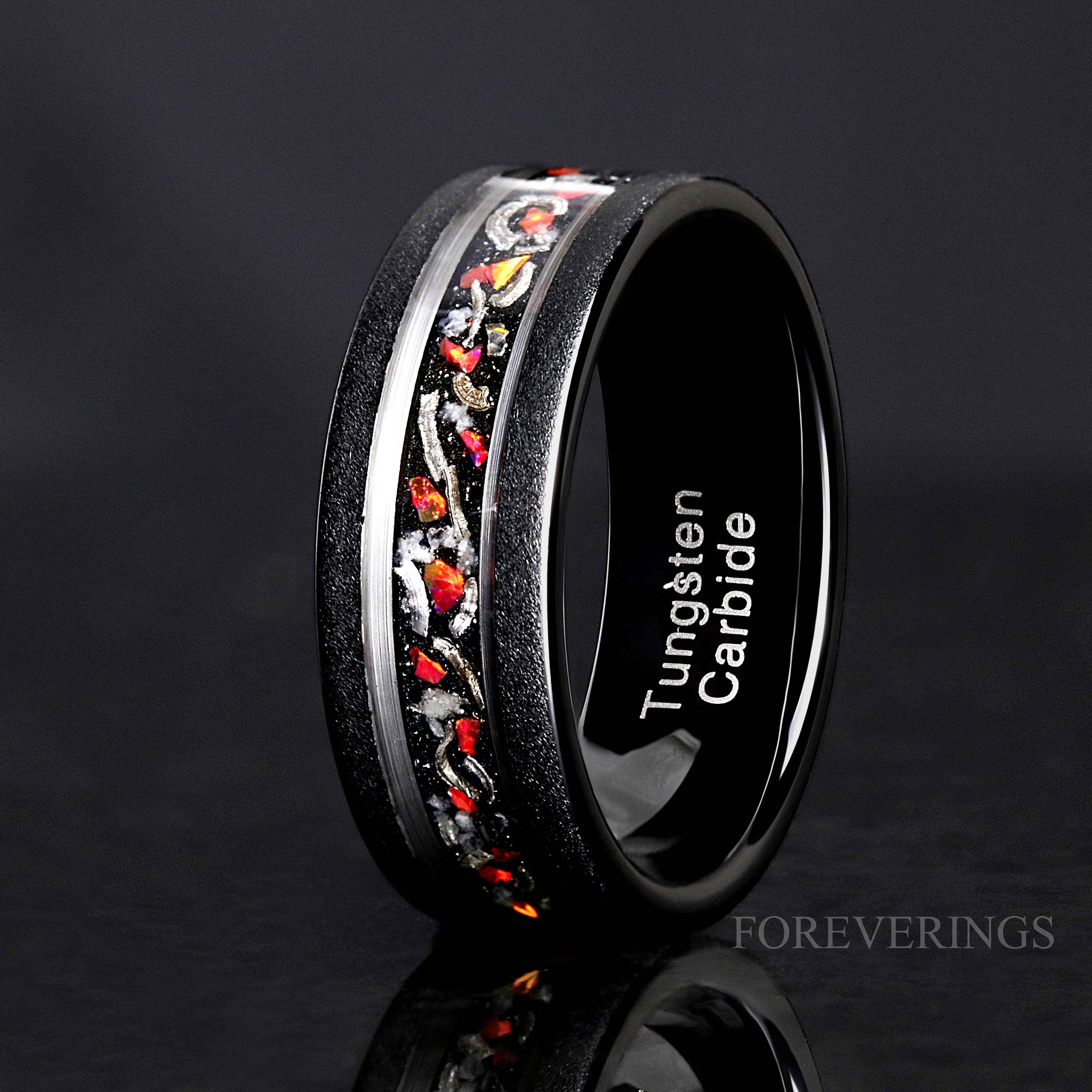 Glow Meteorite Galaxy Red Opal Ring, Man Glow in the Dark Wedding