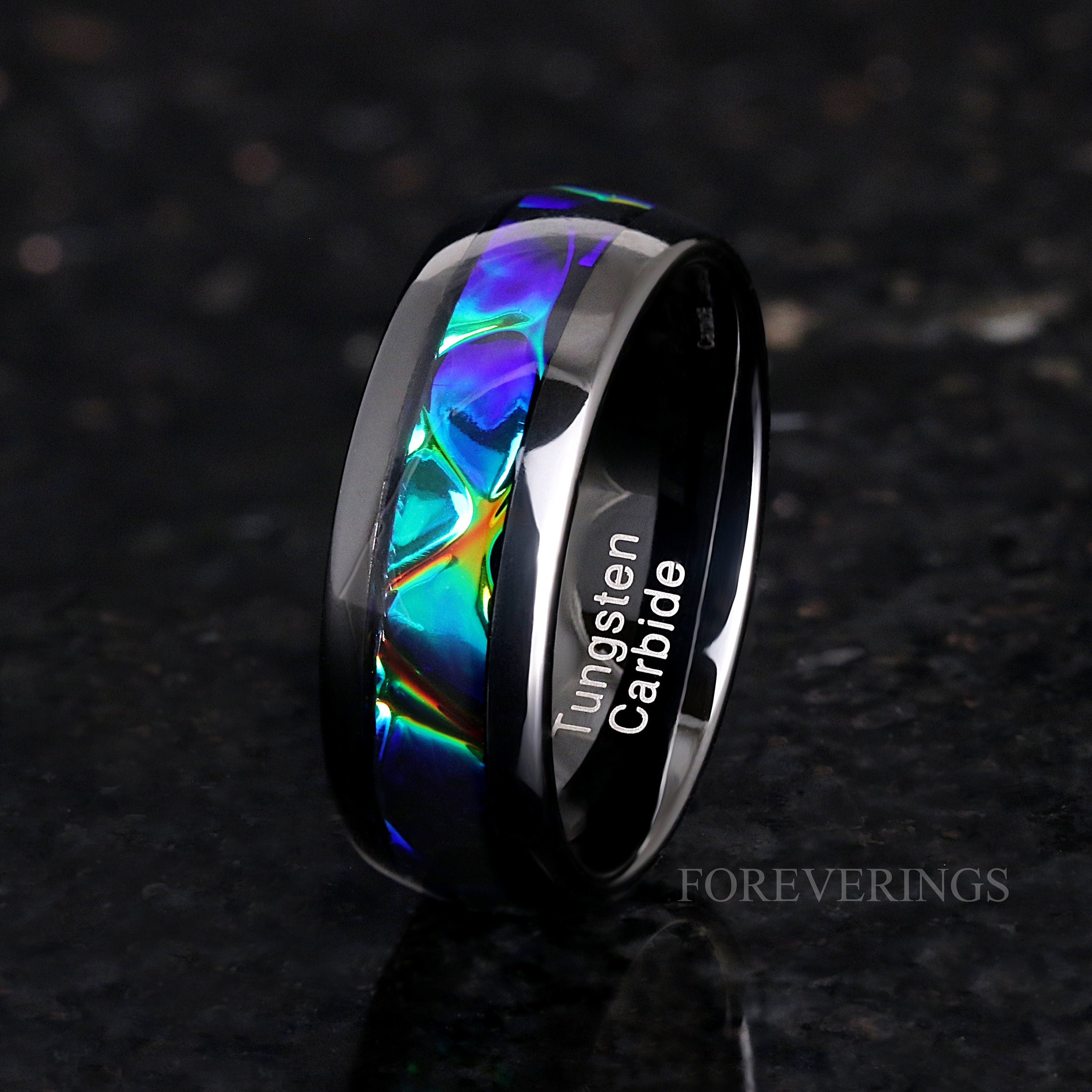 Azure Black Tungsten Band, Blue Nebula Ring, 8mm-4mm Blue Dragon Ring ...