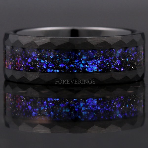 Anillo de Nebulosa de Orión con Martillo, Anillo Espacial de Tungsteno Negro, 8 mm, 6 mm y 4 mm, Alianza de Boda para Hombre y Mujer, Martillo de Cepillo Plano, Anillo de Nebulosa Azul, Grabado