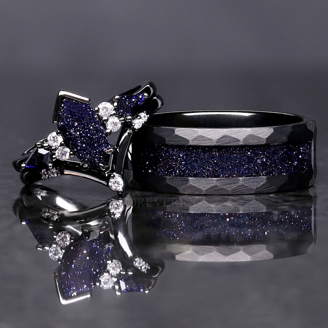 Rift Nebula His Her Wedding Ring Set, Starry Night
