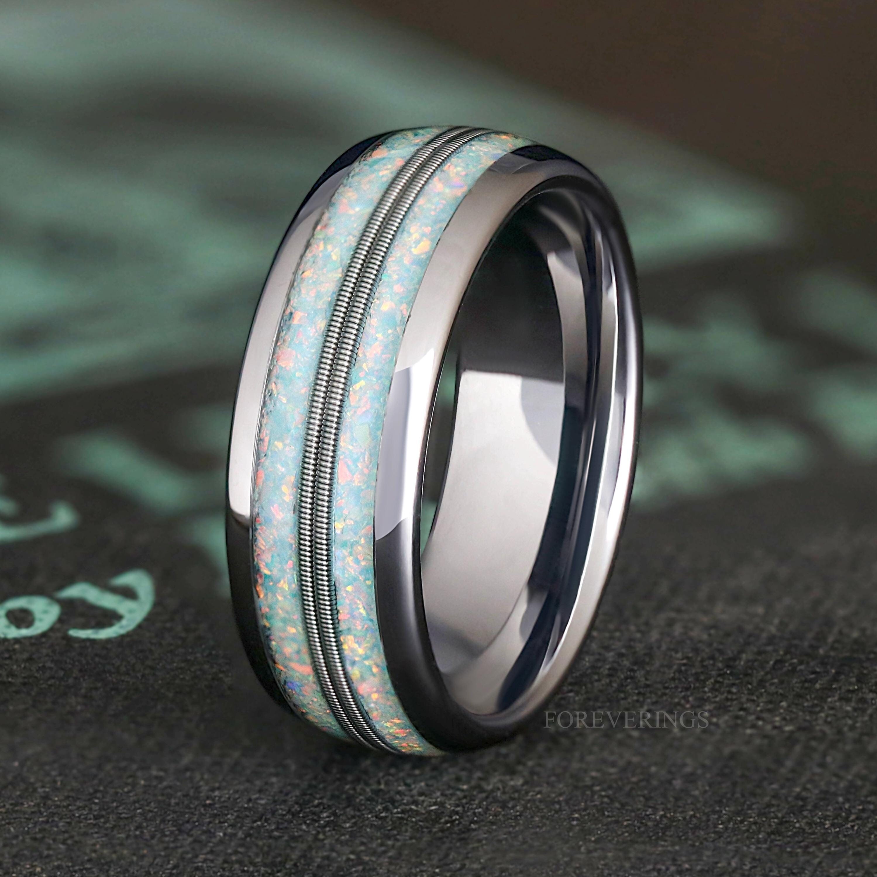 ☆nff☆ gem string ring setpurple nff1 Silver Fire Opal Tungsten Ring - Mens Wedding Band With