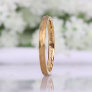 Hammered Gold Ring, Thin Wedding Band, Matte Gold Tungsten Ring, 2mm-4mm Mens Womens Wedding Band, Simple and Unique Ring, Ring Engraving image 4