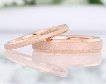 Rose Gold Wedding Band, Sandblasted Tungsten Ring, Flat Rose Gold Band, Simple and Unique Womens Wedding Ring, Custom Engraved Ring