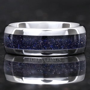 Great Rift Nebula Ring, Sternennacht Ehering, Personalisiert, 8mm-6mm-4mm Silber Wolfram Ring, Space Ring, Dome, Polish, Sandstein Ring