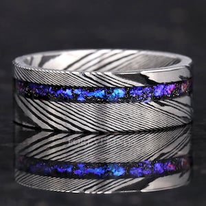 Damaskus Ring Mann, Orionnebel Weltraum Ring, Herrenring, Edelstahlring, Matt Silber, Einzigartige Band für Ihn, Ring Gravur