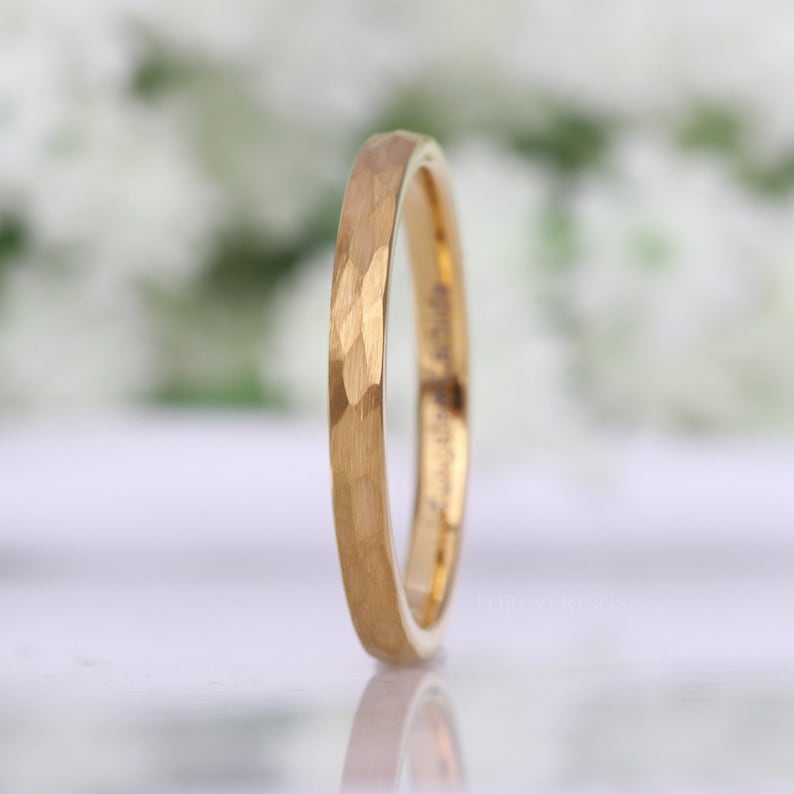 Hammered Gold Ring, Thin Wedding Band, Matte Gold Tungsten Ring, 2mm-4mm Mens Womens Wedding Band, Simple and Unique Ring, Ring Engraving 2mm