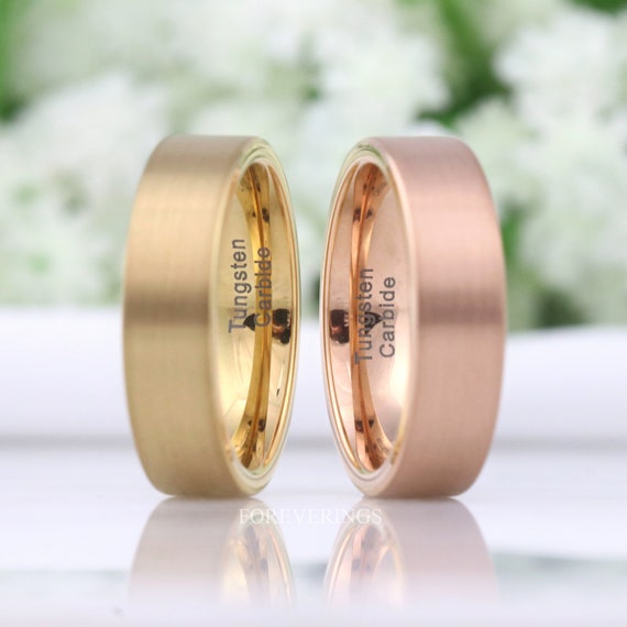 Bague pour homme en or brosse alliance pour homme 6 mm bague en tungstene en or rose ou or jaune jonc plat mat bague classique pour lui gravure de bague Etsy France