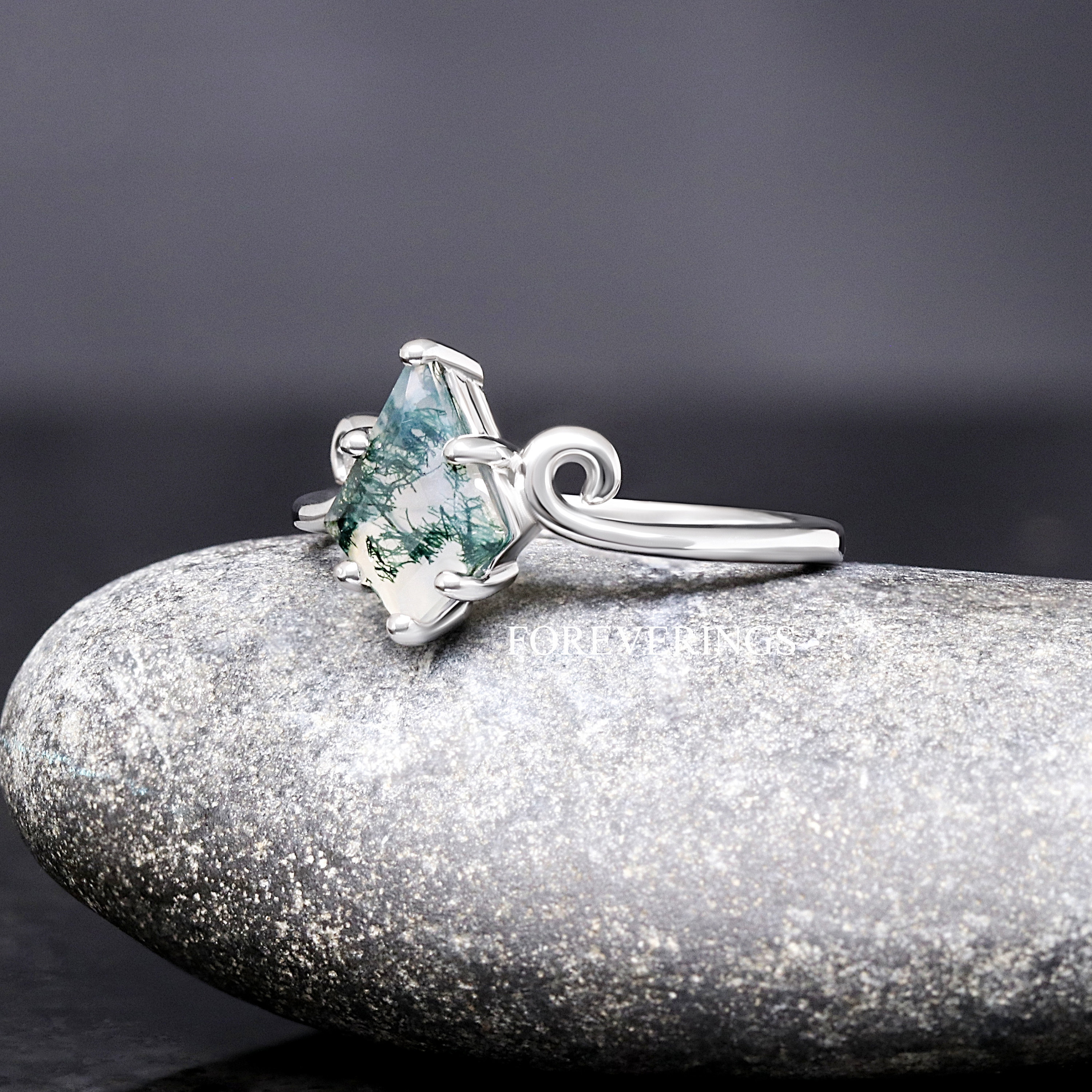 DHRUVIK CREATION Moss Agate & White Topaz Sterling Silver Ring Set - Couples Rings - View #7