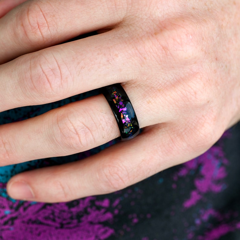 His and Her Mystic Topaz Galaxy Ring Set, Cass Supernova, Black Engagement Ring Set, Unique Couple Ring, Alternative Wedding Ring, Engraving image 6