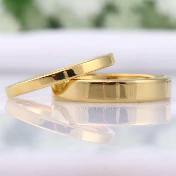 Minimalist Gold Wedding Band, Flat Thin Ring, Gold Tungsten Ring, 2mm-4mm Men Women Wedding Band, Simple Polished Band, Custom Engraved Ring