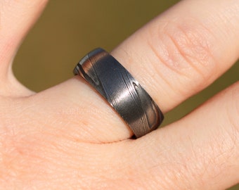 Damask Meteorit & Crushed Blattgold Männer Ehering Black Steel