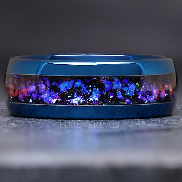 Orion Nebula Ring Blue, 8mm Tungsten Outer Space Band, Unique Men Wedding Band, Blue Nebula Ring, Dome, Polish Smooth, Ring Engraving