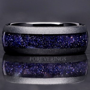 Great Rift Nebula Ring, Sandblasted Tungsten Outer Space Wedding Band, 8mm Black Ring, Dome, Polish, Comfort Fit, Birthday Anniversary Gift