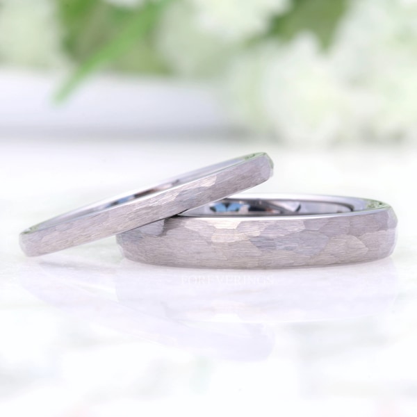Hammered Silver Ring, Thin Wedding Band, Matte Silver Tungsten Ring, 2mm 4mm Mens Womens Wedding Band, Simple Unique Ring, Ring Engraving