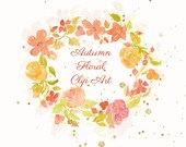 Autumn Floral Clip Art To Download, 3 Bouquets, 8 Elements And 1 Wreath Made With Handpainted Watercolors, Flowers, Fall Colors