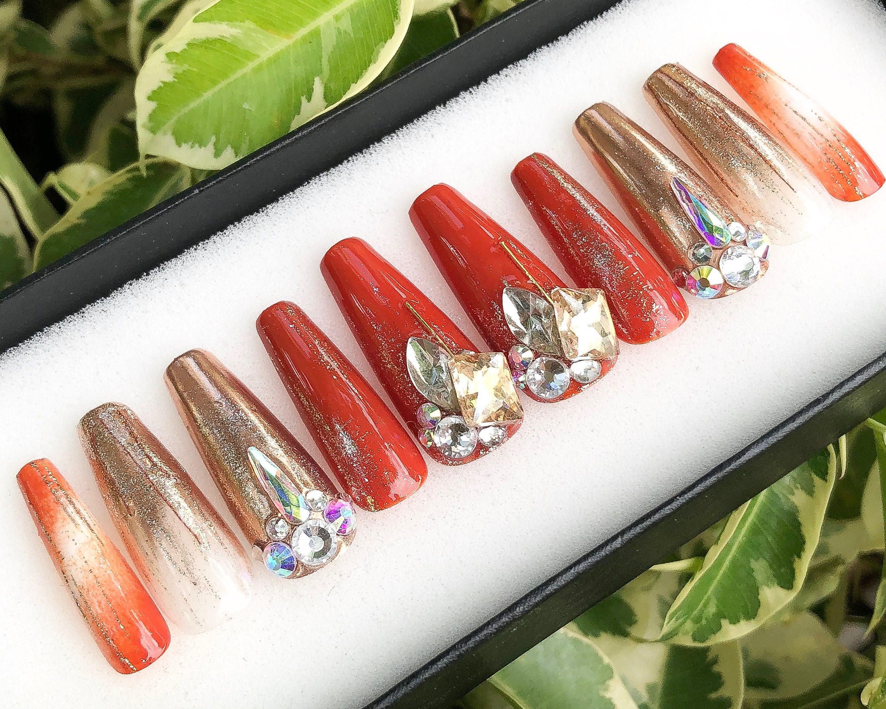 Press On Nails Coffin Galaxy Glam Fake Nails Acrylic Nails Etsy