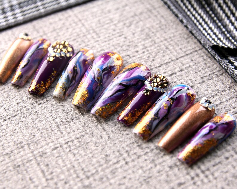 Jasmine Skyline Fake Nails Glossy Set Purple Press On Nails Etsy