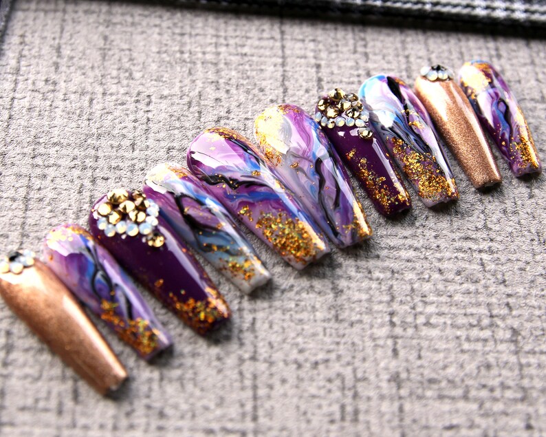 Jasmine Skyline Fake Nails Glossy Set Purple Press On Nails Etsy