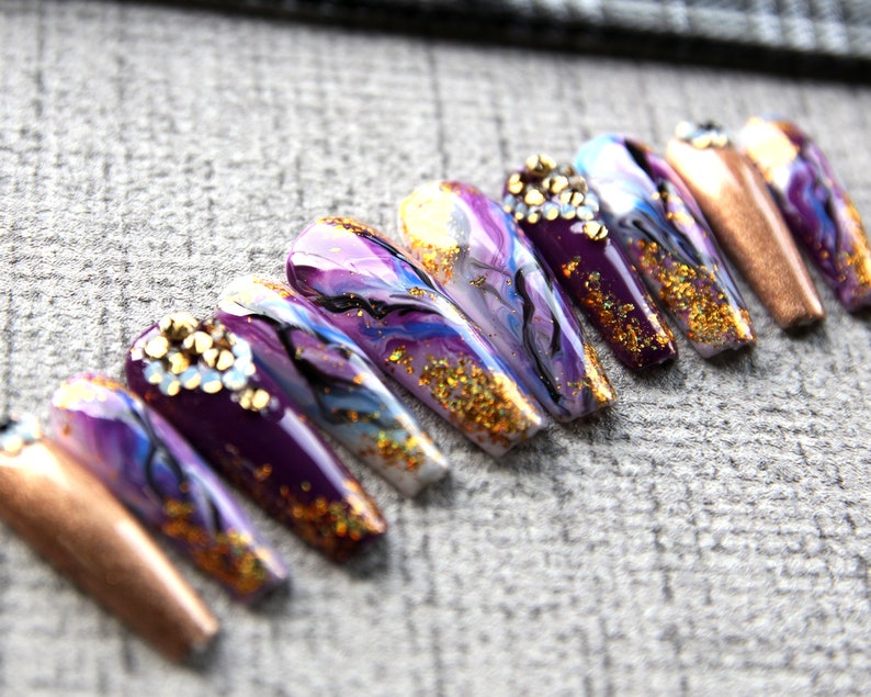Jasmine Skyline Fake Nails Glossy Set Purple Press On Nails Etsy