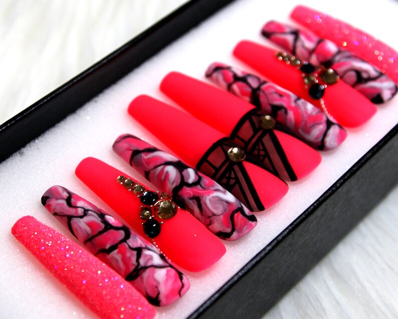 Matte Bengali XXL Coffin Press on Nails Set Salon Glue on Etsy