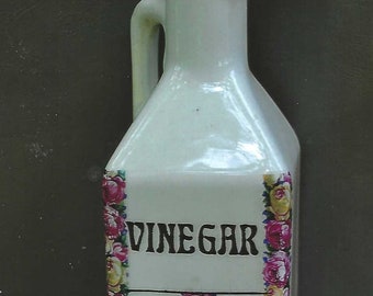 Menta de vinagre de bote de cerámica floral checoslovaca de la década de 1920