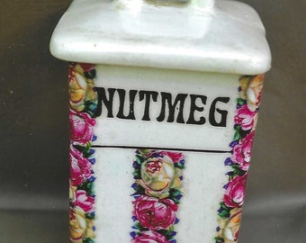 1920s Czechoslovaka Floral Cermaic Canister Set  Nutmeg mint