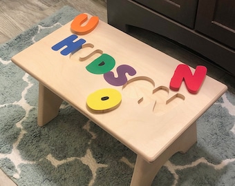 Stools with Name, Personalized puzzle STOOLS, wooden name puzzle, montessori, gifts for toddlers, 1st birthday gift, name puzzle bench