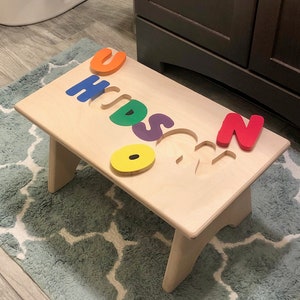 Stools with Name, Personalized puzzle STOOLS, wooden name puzzle, montessori, gifts for toddlers, 1st birthday gift, name puzzle bench image 1