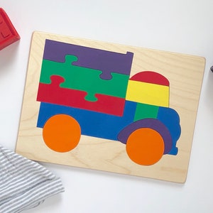 Truck puzzle, wooden puzzle, children's puzzle, puzzles for kids, baby shower gift, 1st birthday gift, educational gifts for kids, toys Bild 1